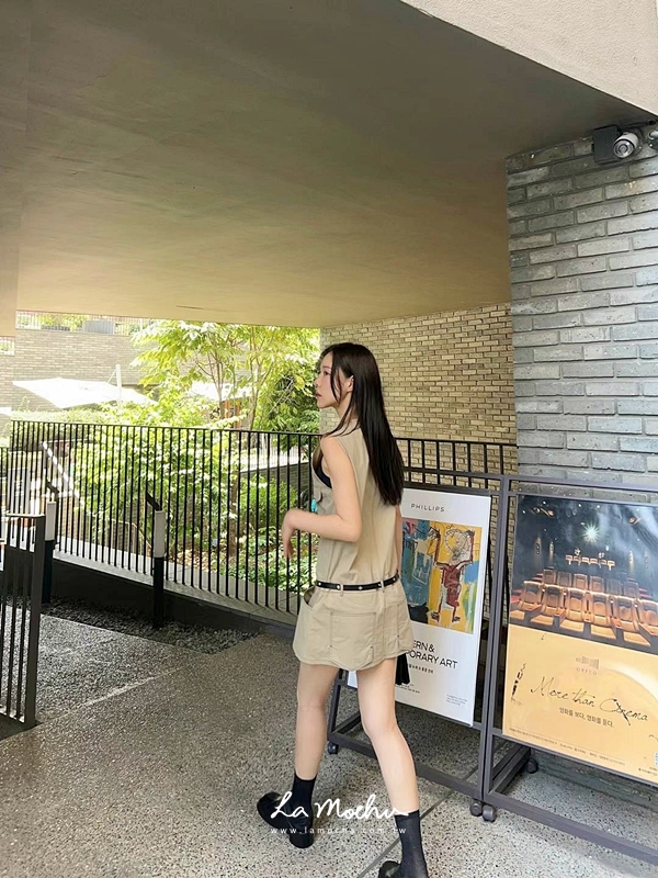 俐落感車線尼龍連身裙